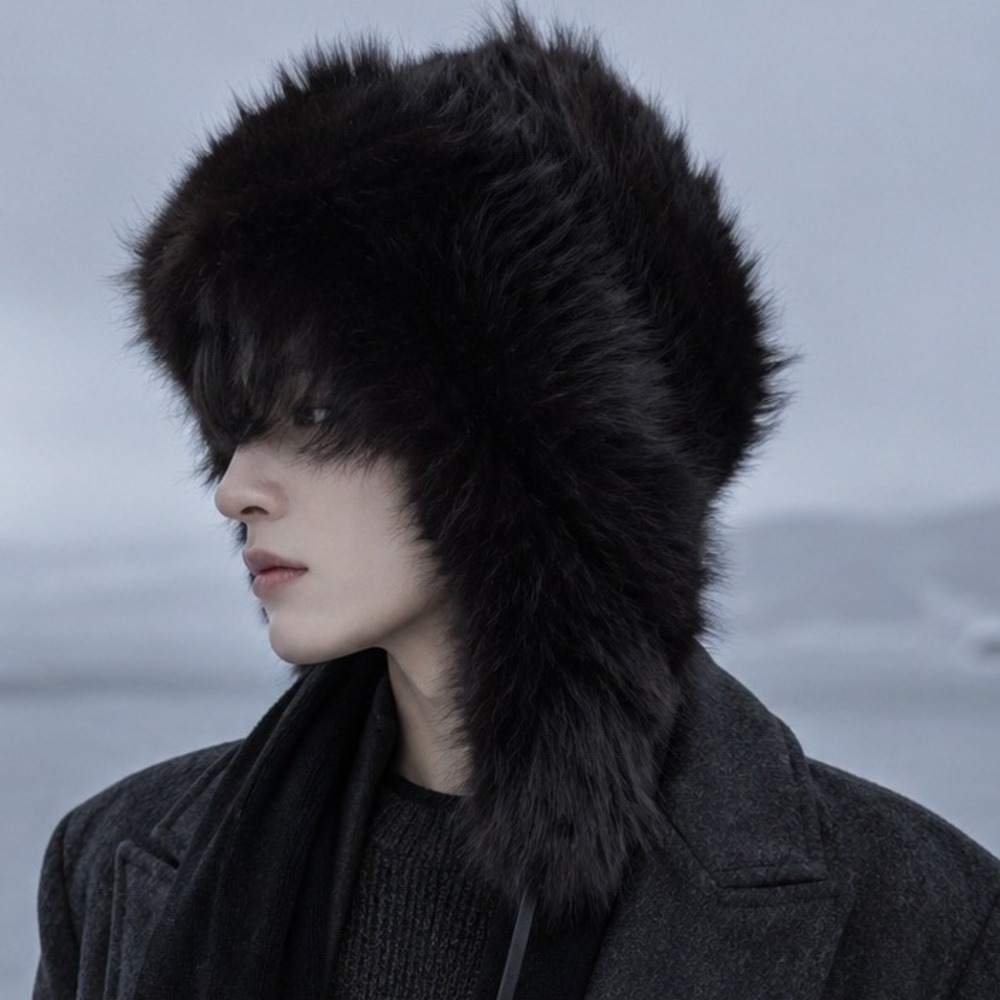 Vintage Trapper Hat Ushanka Faux Real ? Fur Black Ear Flaps Winter Goth Style